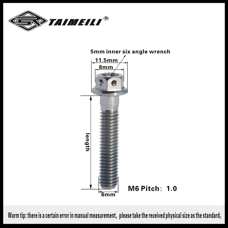 TAIMAILI titanium alloy flange screw inner and outer hexagonal silver M6x/10/15/20/25/30/35/45/50/60mm motorcycle repair screw