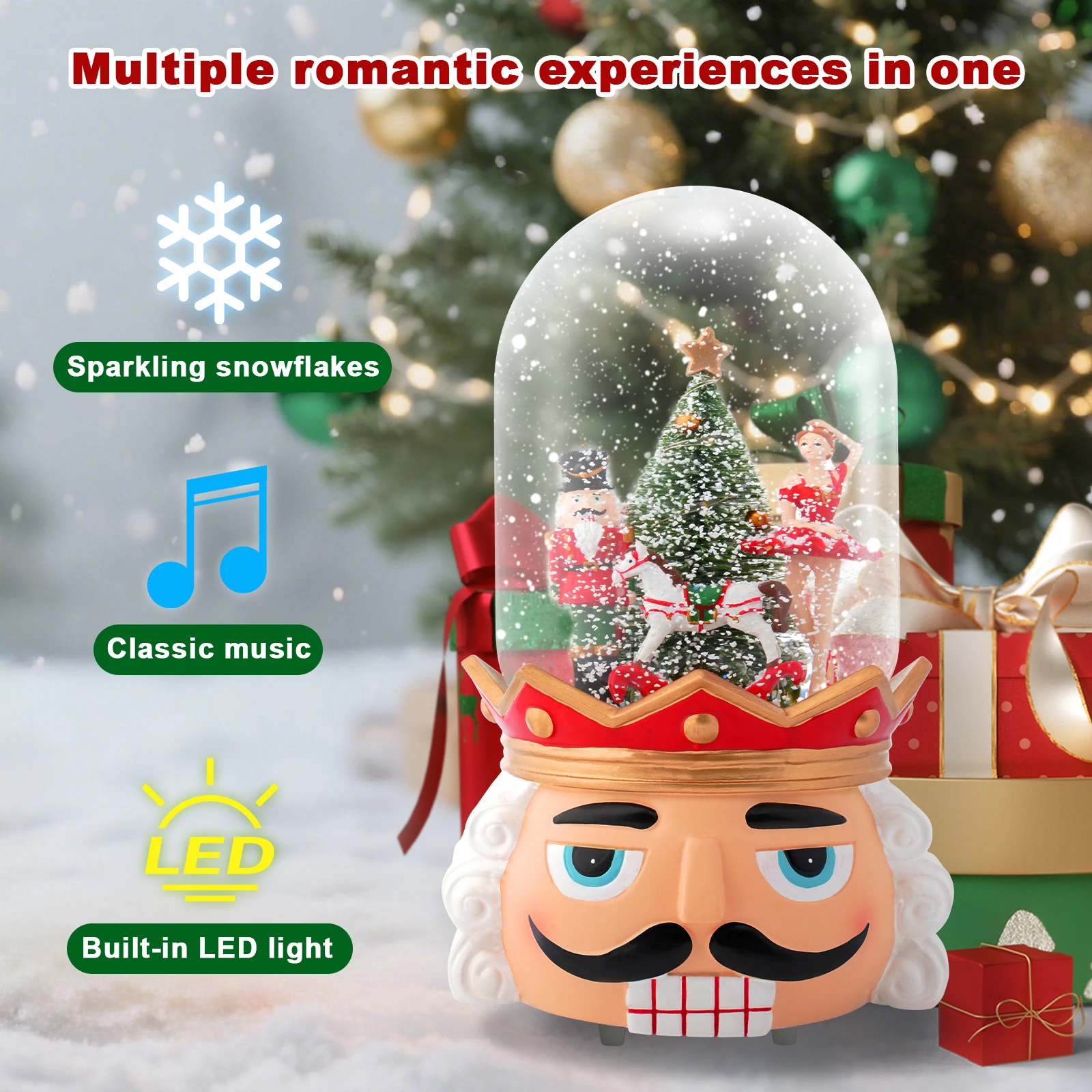 

Festive Holiday Snow Globe: Nutcracker Guards Christmas Tree with Dancing Girl - Charming Home Decor