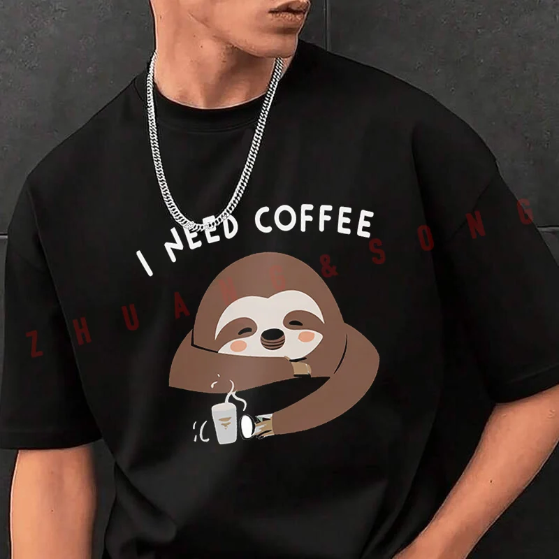 

Sloth I Need Coffee Men's Fashion T-shirt Casual Trendy Tshirts For Summer Comfortable Short Sleeve Tops