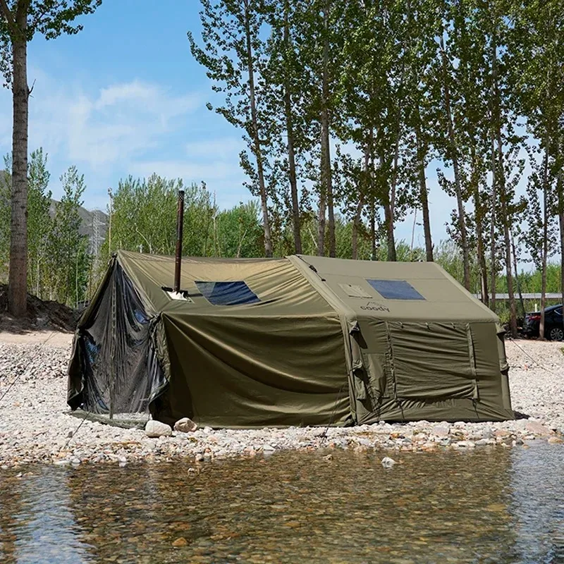 Tienda inflable de viento militar de 8 m2, camping al aire libre de invierno, vinilo cálido resistente al viento durante la noche