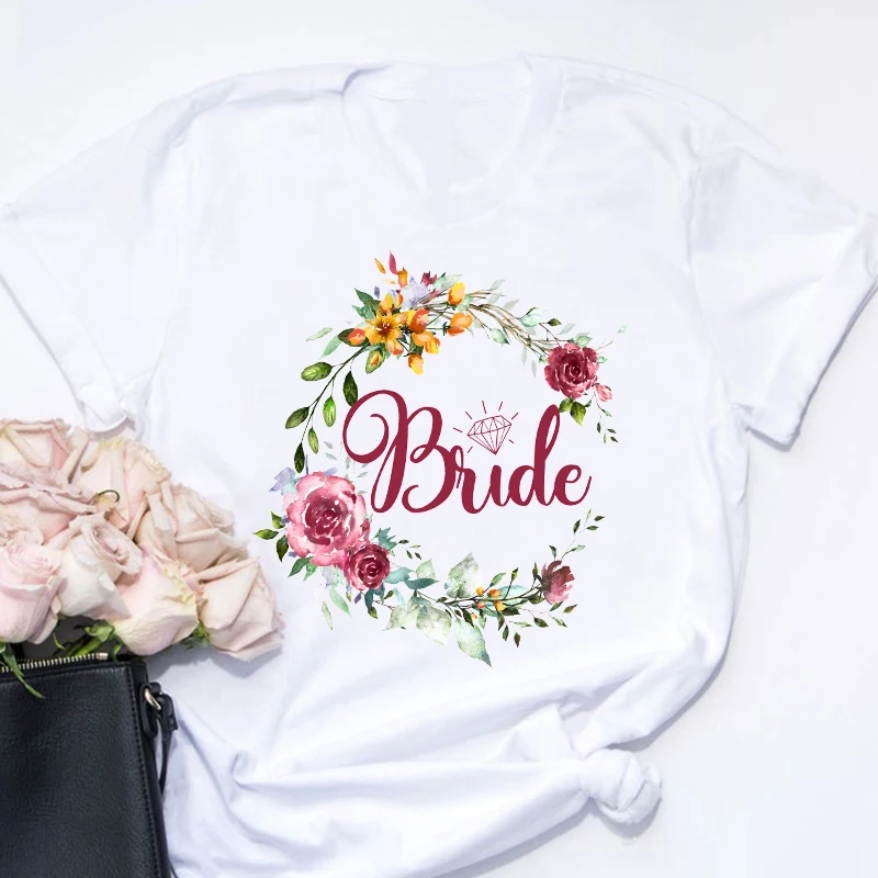 Summer New Fashion Female Tshirts Bride Maid Brides Letters Flowers Graphic Printed Women T-shirt Ladies Wedding Tops Tee