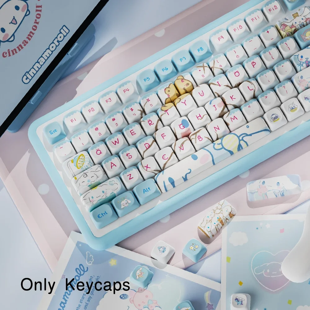 สีฟ้าน่ารัก Anime Key Caps MCA ความสูง PBT Dye-Sublimation Fit 61/68/75/78/88/96/104/108 แป้นพิมพ์เครื่องกล