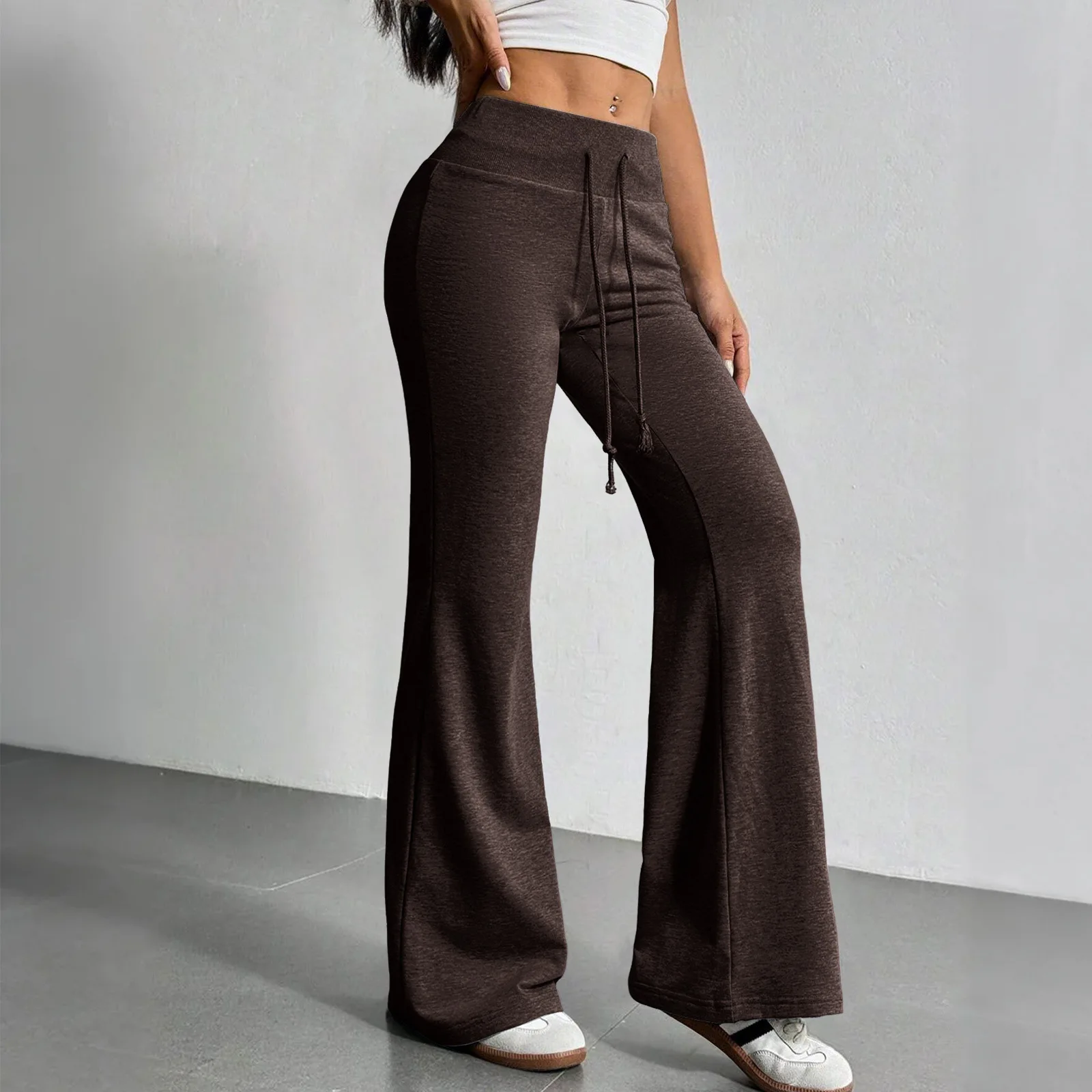 Damen-Hose mit hoher Taille, fließendem Schnitt, Kordelzug, weitem Bein, lässiger Sport-Sweatpants, lockere Passform, Streetwear, weich, Sommermode. – Detail 8