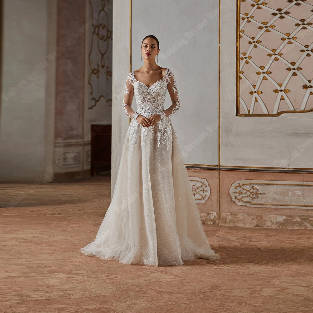 فستان زفاف أنيق من التول للنساء بياقة على شكل قلب وطباعة على شكل حرف a فستان العروس بطول التطهير من فيستدوس دي نوفيا مخصص