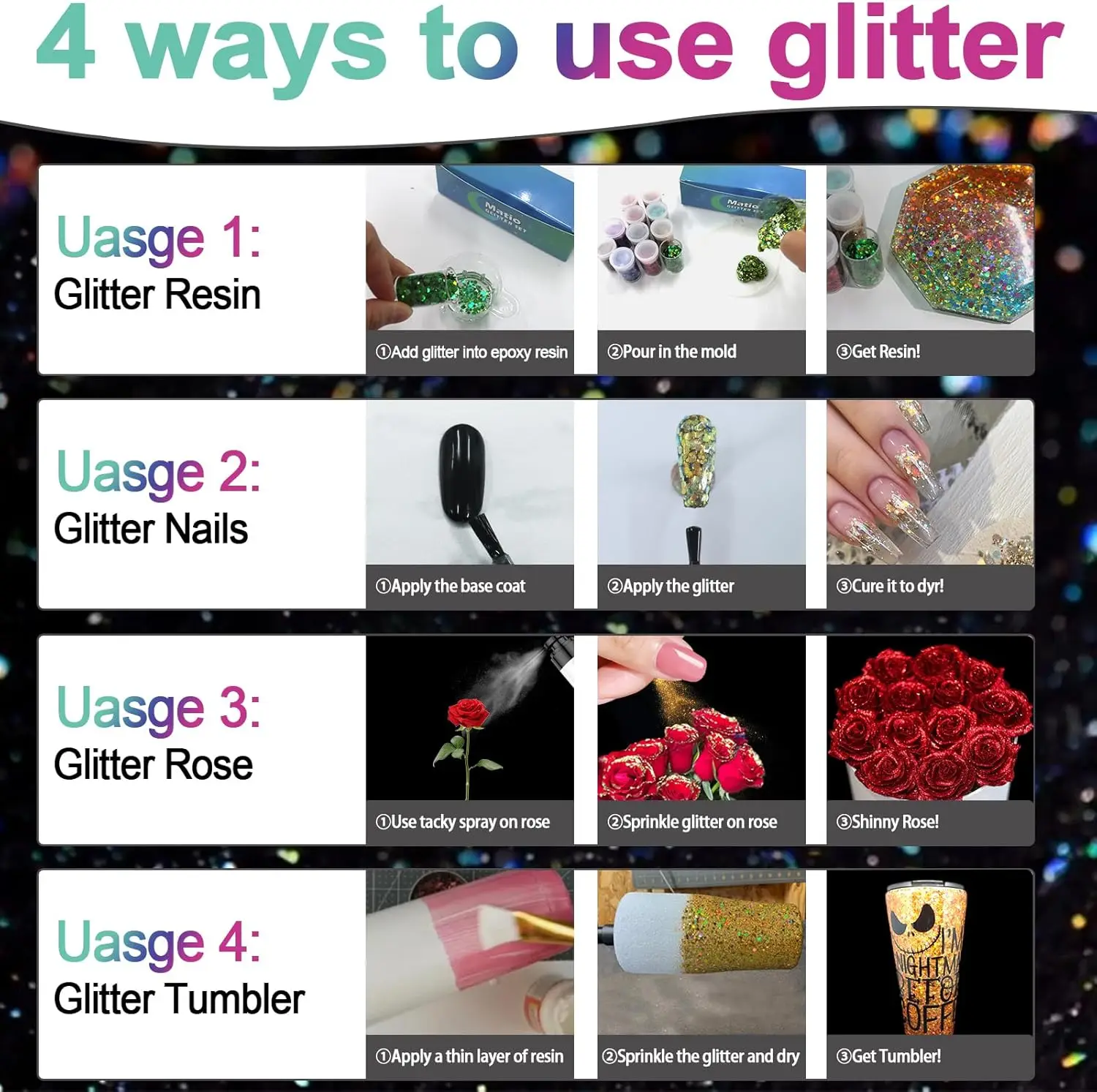 12 لونًا لامعًا مكتنزًا، بريق حرفي متنوع مختلط 3 مم على شكل نجوم لامعة، مسحوق لامع ناعم، بريق أظافر الجسم