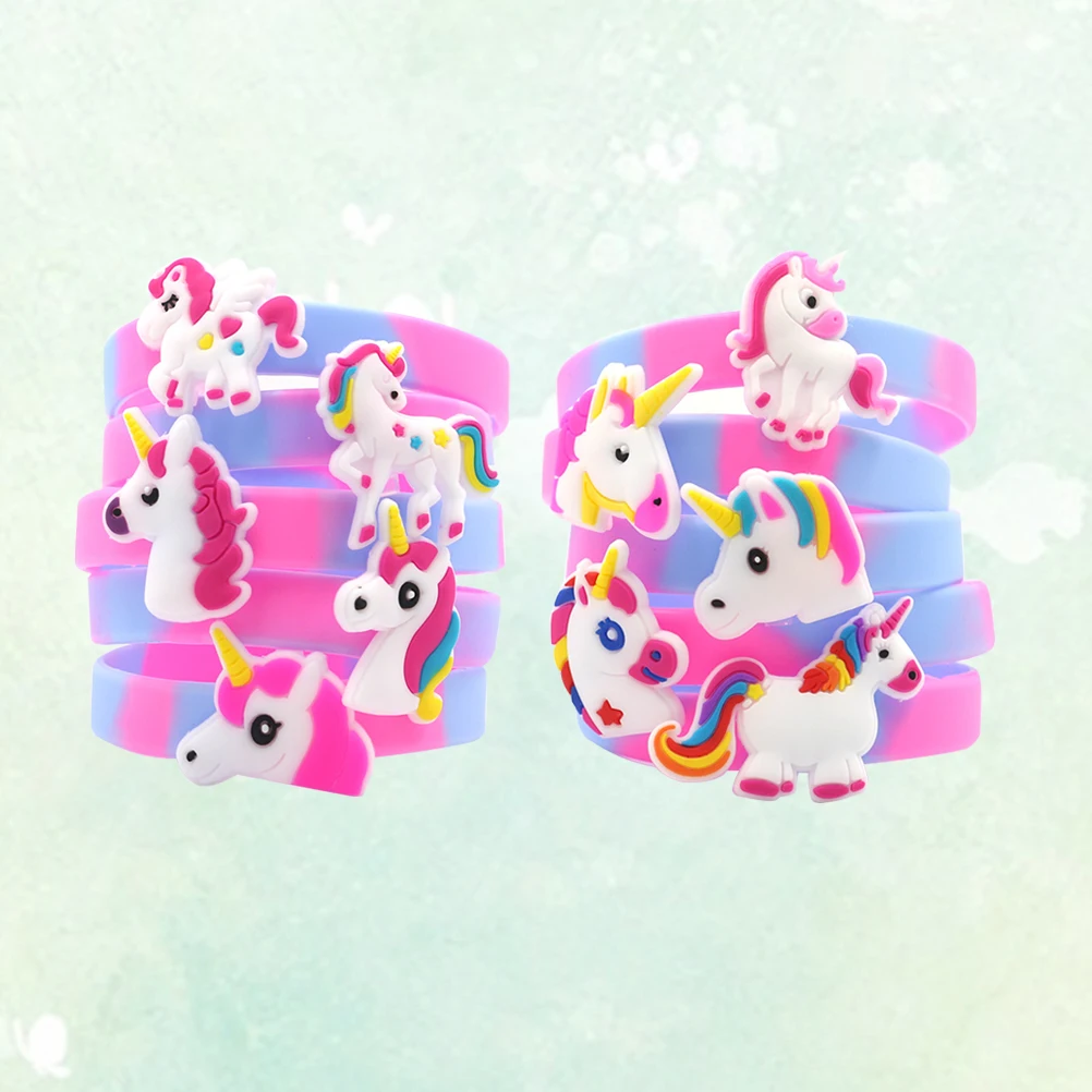 

10Pcs Children Unicorn Style Bracelet Colorful Wristbands Decoration Kids Cosplay Silicone Bracelet Hand Rings for Gifts Birthda