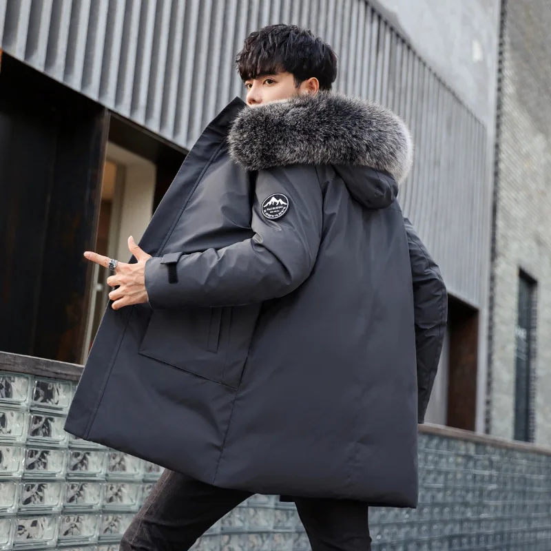 

Mens Warm White Duck Down Hooded Jacket Parkas Male Winter Long Men Windproof Down Jacket Coats Multi Pockets Overcoat