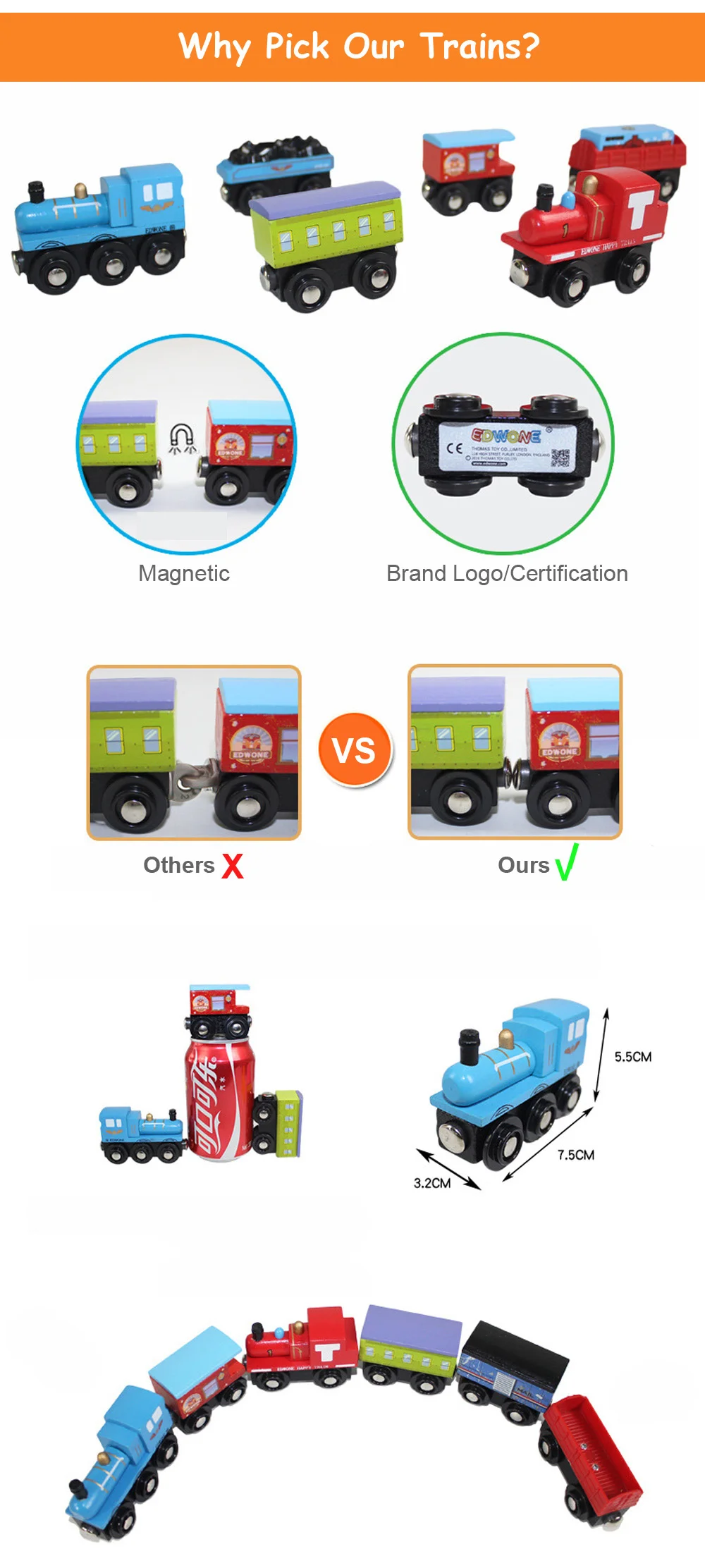 1 Stück Magnetische Spielzeugeisenbahn Holzzug Lokomotive Auto LKW Eisenbahnzubehör Passend für Holzschienen Spielzeug Geschenke – Detail 6