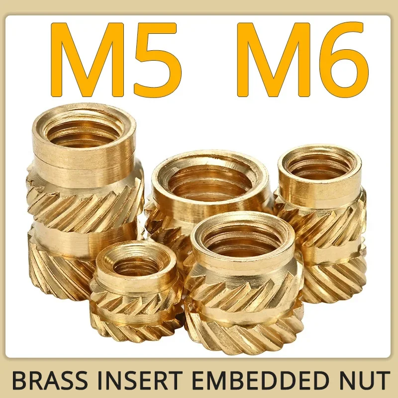 

300pcs Wholesale M5 M6 Heat Threaded Insert Nuts Brass Hot Melt Molding Knurled Injection Metal Copper Lock Nut for 3d printer