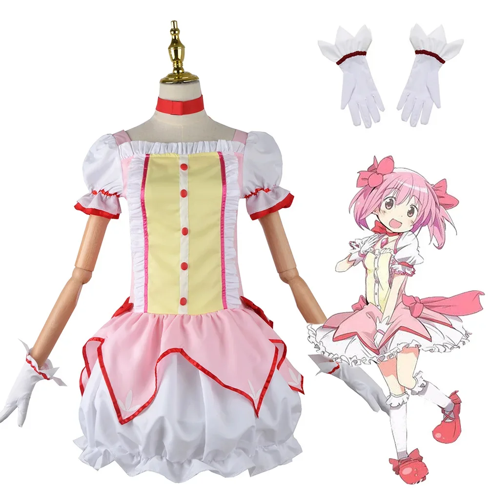 Anime magische Mädchen Puella Magi Madoka Magica Akemi Homura Kaname Madoka Cosplay Kostüm Mahou Shoujo Perücke Kampfanzug Kleid Rock