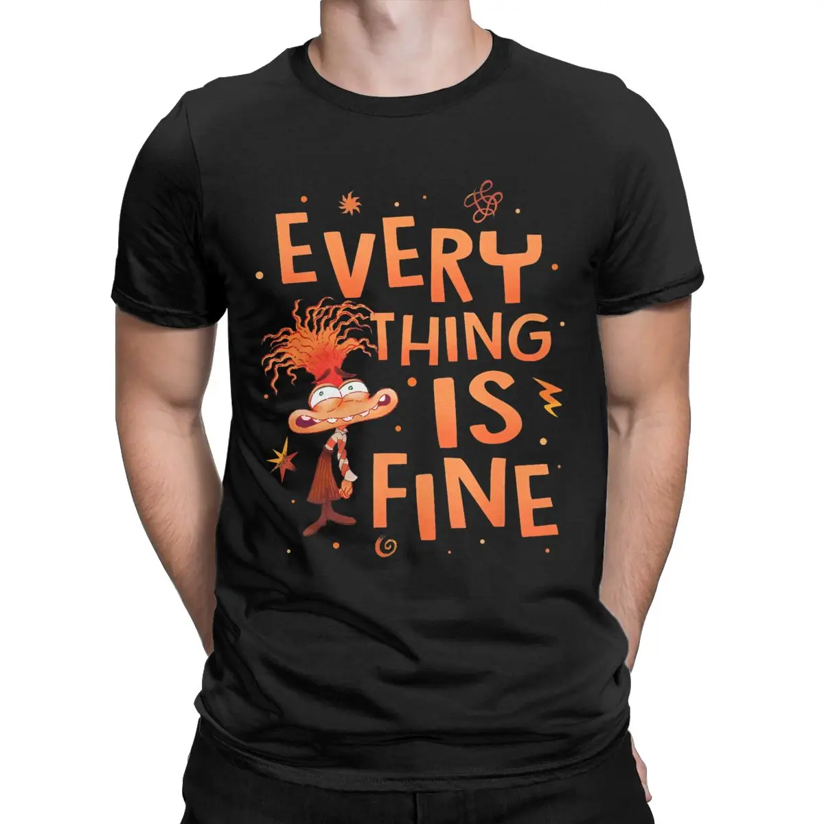 Men's T-Shirts Inside Out Emotions Novelty Cotton Tee Short Sleeve Everything Is Fine T Shirts Crew Neck merchandise