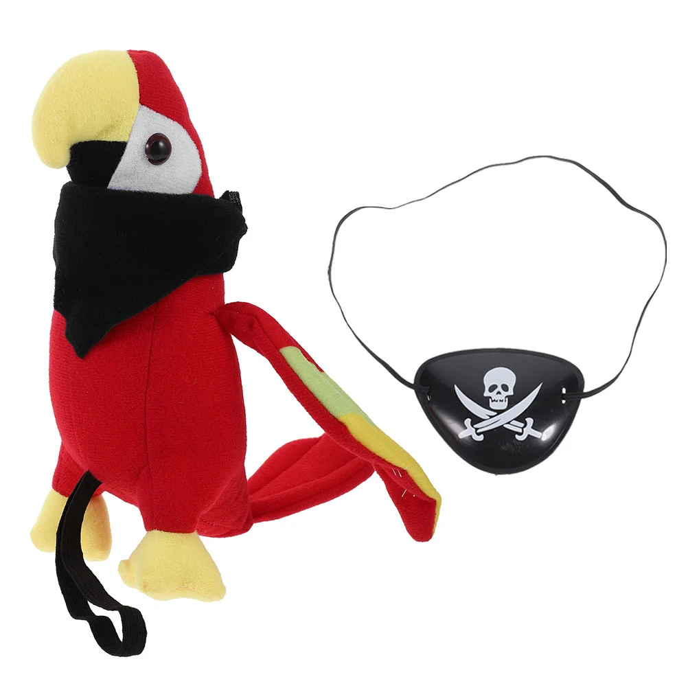 Pirate Role Play Stuffed Bird Model Parrot On Shoulder Prop Toy Animal Simulation Plush Costume Eye Patches