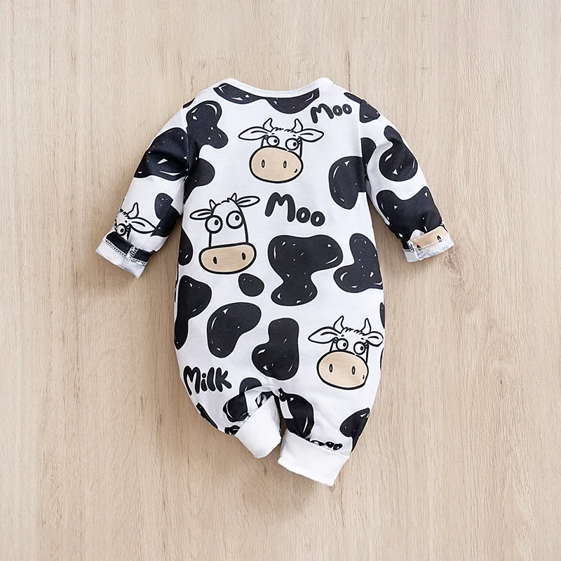Autumn and Spring Cute Cow Boys Girls Baby Onesie Long Sleeve Toddler Jumpsuit Costume Trendy Soft Comfortable Romper Knitted
