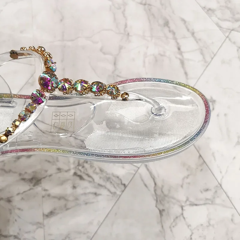 2024 New PVC Beach Women Summer Sandal Woman Jelly Shoes Diamond Transparent Flat Outdoor Ladies Sandals Large Size 42