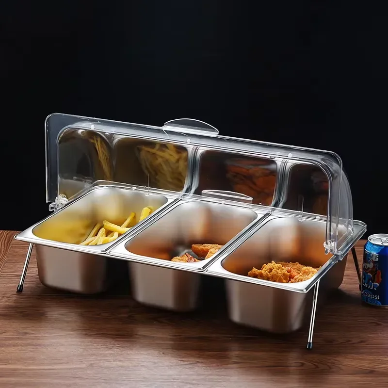 Stainless Steel Food Display Tray with Airtight Lid Multifunctional Cold Basin for Ice Powder Dessert Serving Container
