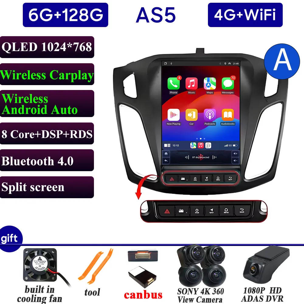 Autoradio Carplay 9.7 Inch Voor Ford Focus 3 Mk3 2011 2012-2019 Navigatie GPS Android Auto Android 15 5G Wifi Unit Geen 2din DVD