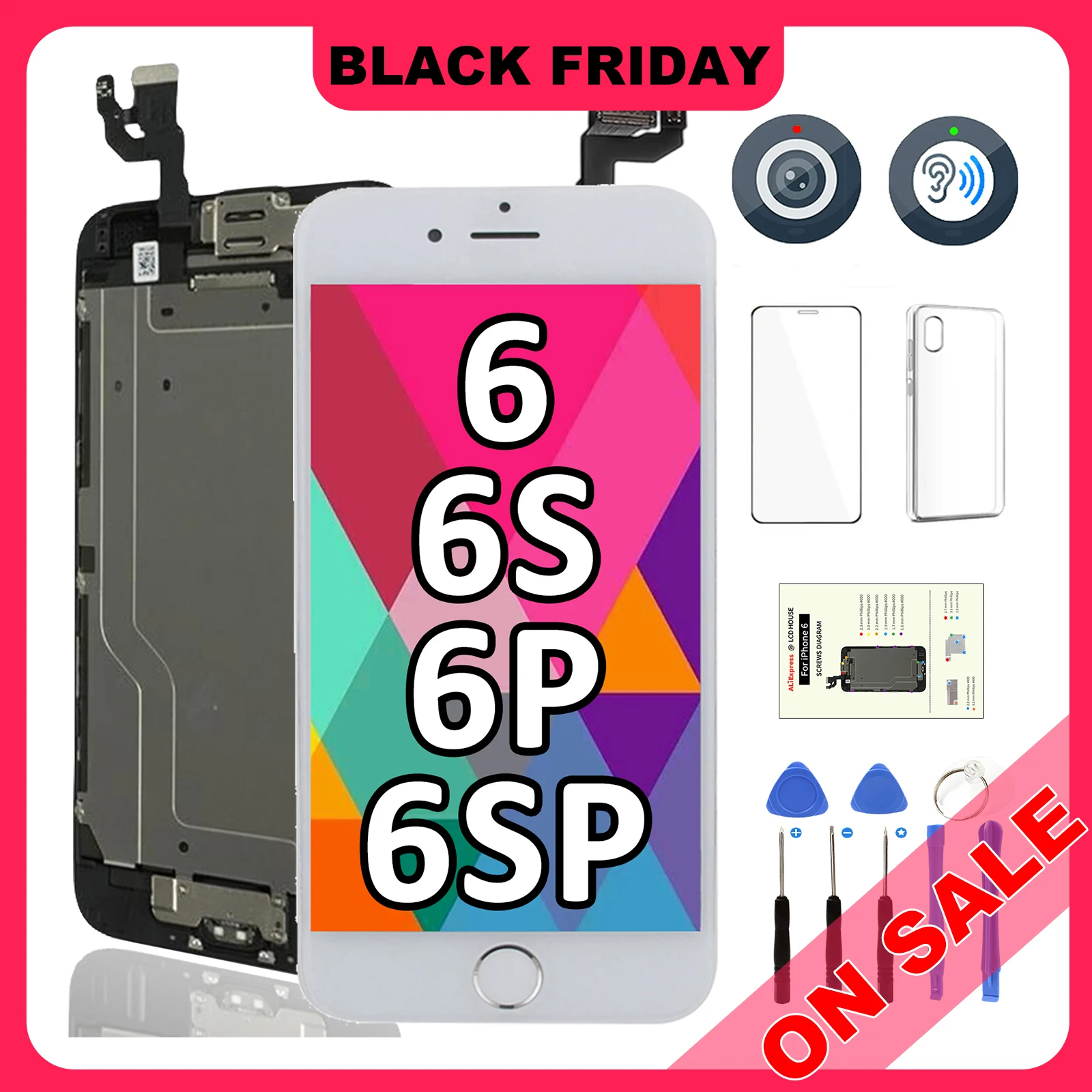 Full Set Display For iPhone 6 6S Plus 6P 6SP LCD Screen Assembly Touch Digitizer White Black Pantalla Replacement+Front Camera