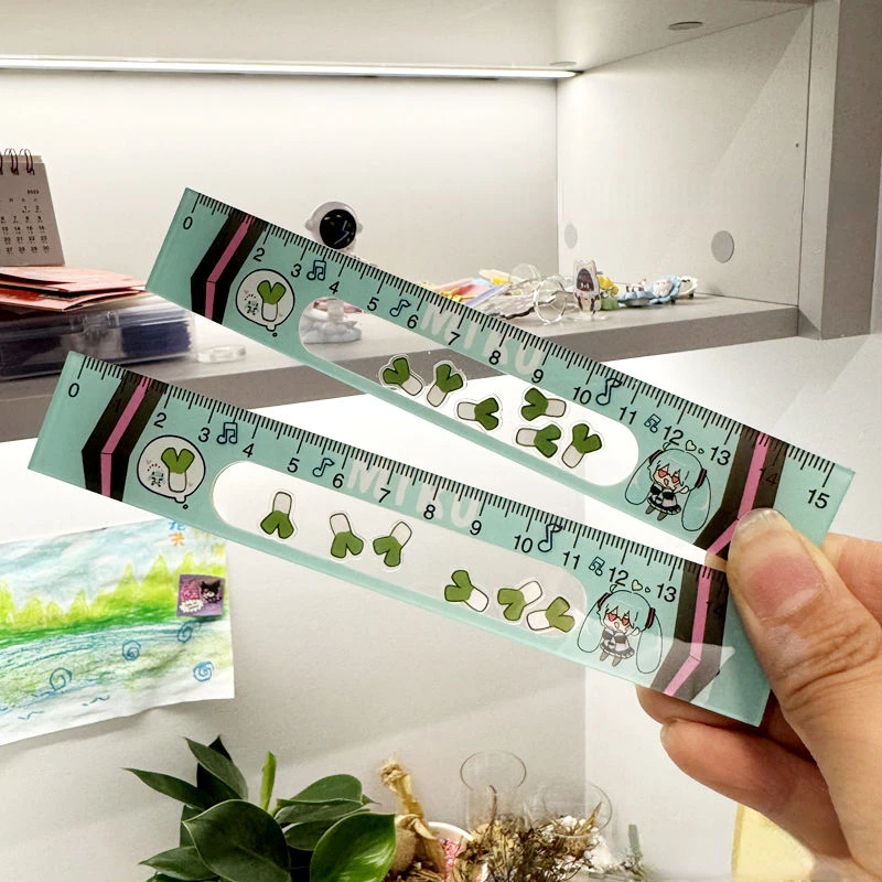 Hatsune Miku Kawaii cute anime cartoon green onion shaker ruler creative peripheral ruler 15cm cm student learning stationery