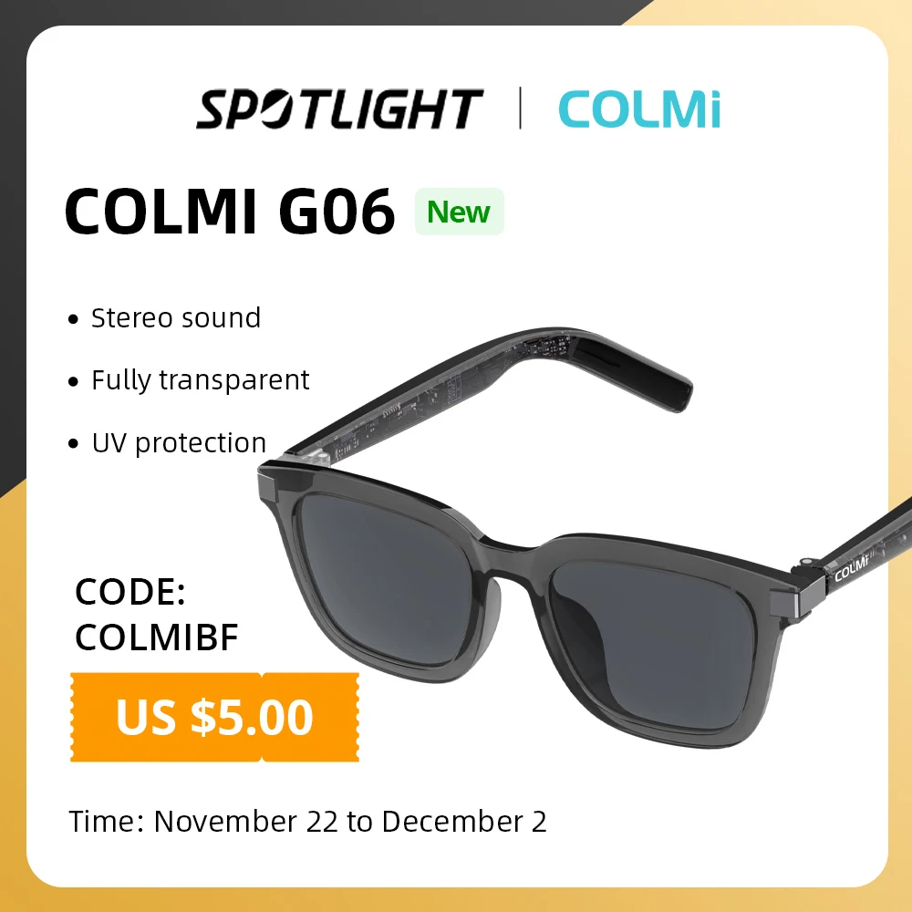 COLMI G06 Smart Glasses Bluetooth Sunglasses Built-in Microphone Speakers Touch & Voice Assistant Compatible Glass for Men Women