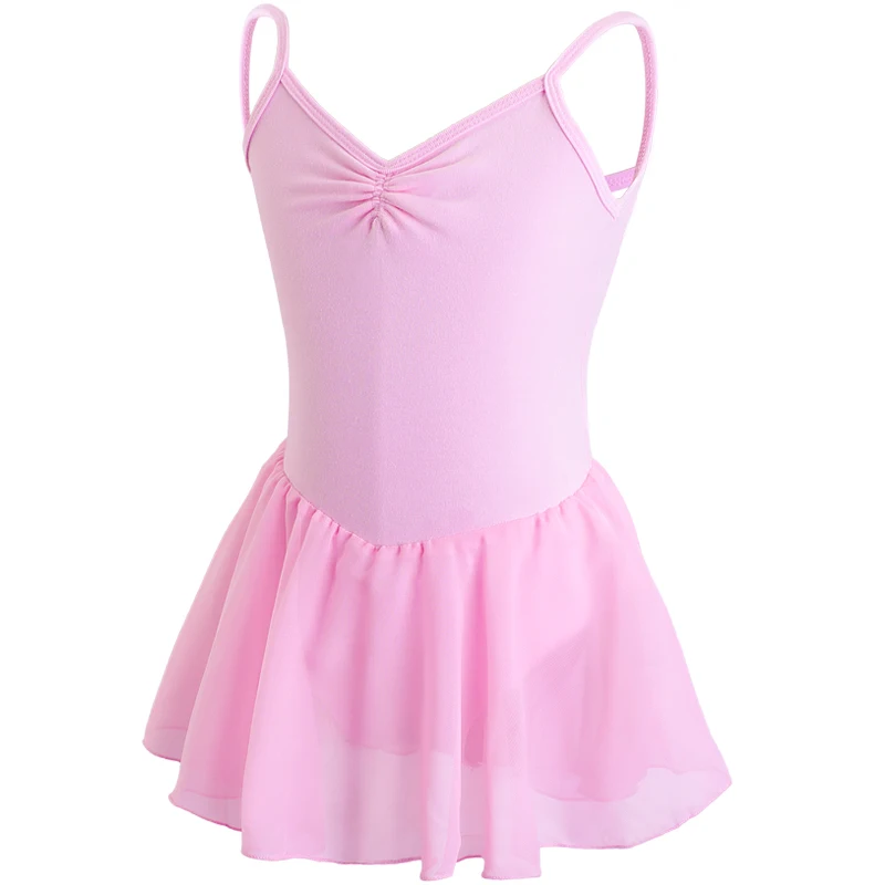 Girls Bowknot Kids Camisole Dance Leotards Chiffon Skirt Ballet Leotard Dress With Lining Dress Gymnastics Leotard