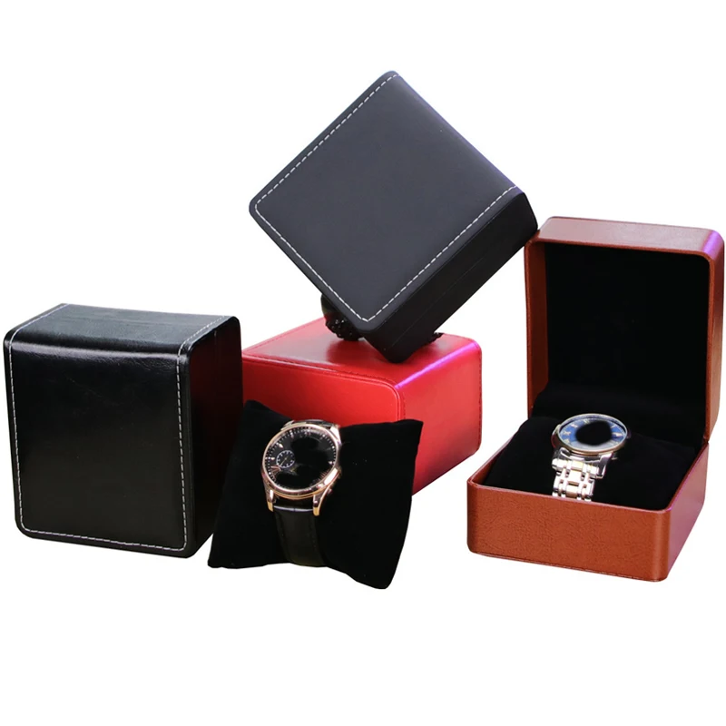 Brown Single Watch Gift Box With Pillow Pu Leather Wristwatch Display Case Organizer For Men/Women Watch Storage Gift Box