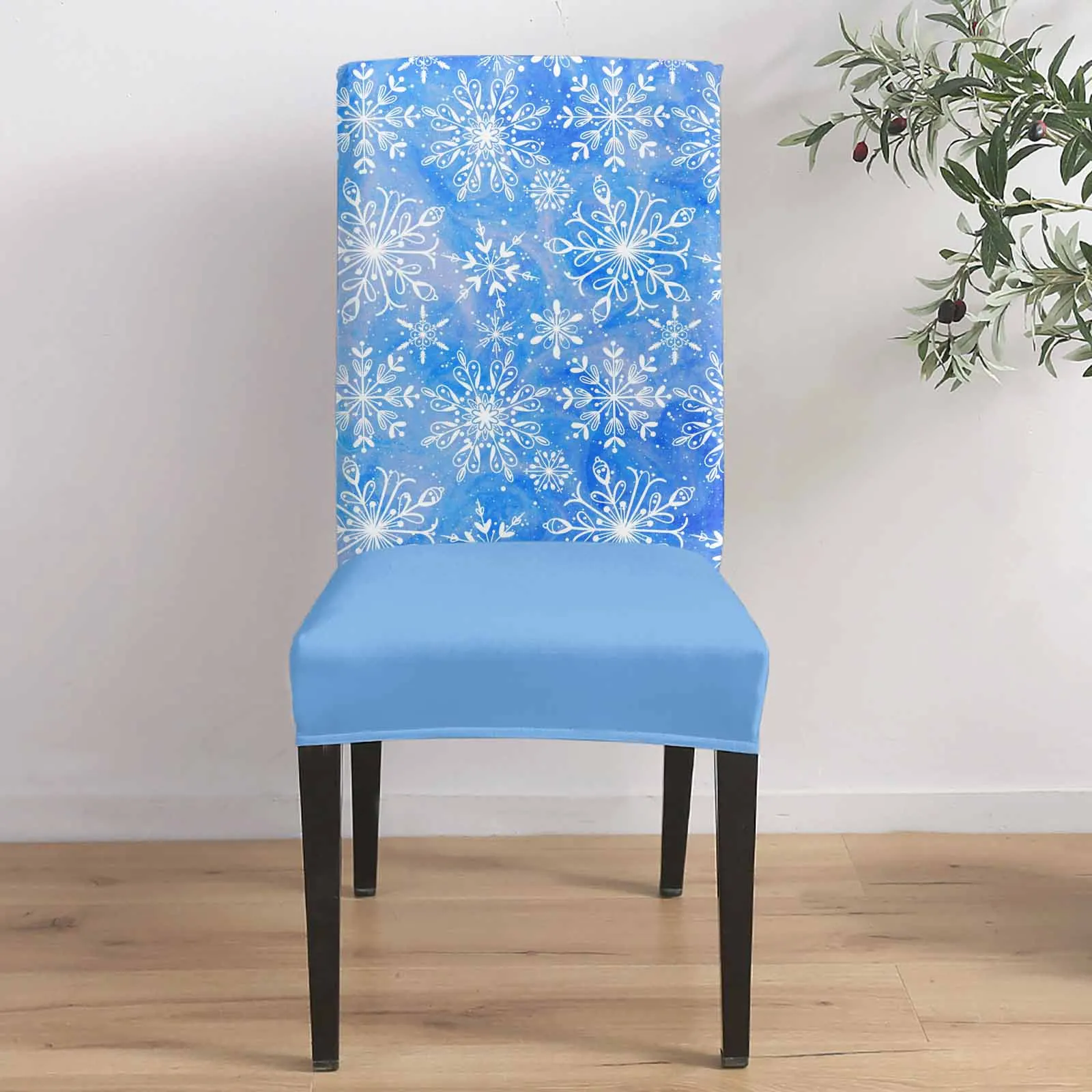 

Blue Christmas Snowflake Winter 4/6/8PCS Spandex Elastic Chair Case For Wedding Hotel Banquet Dining Room