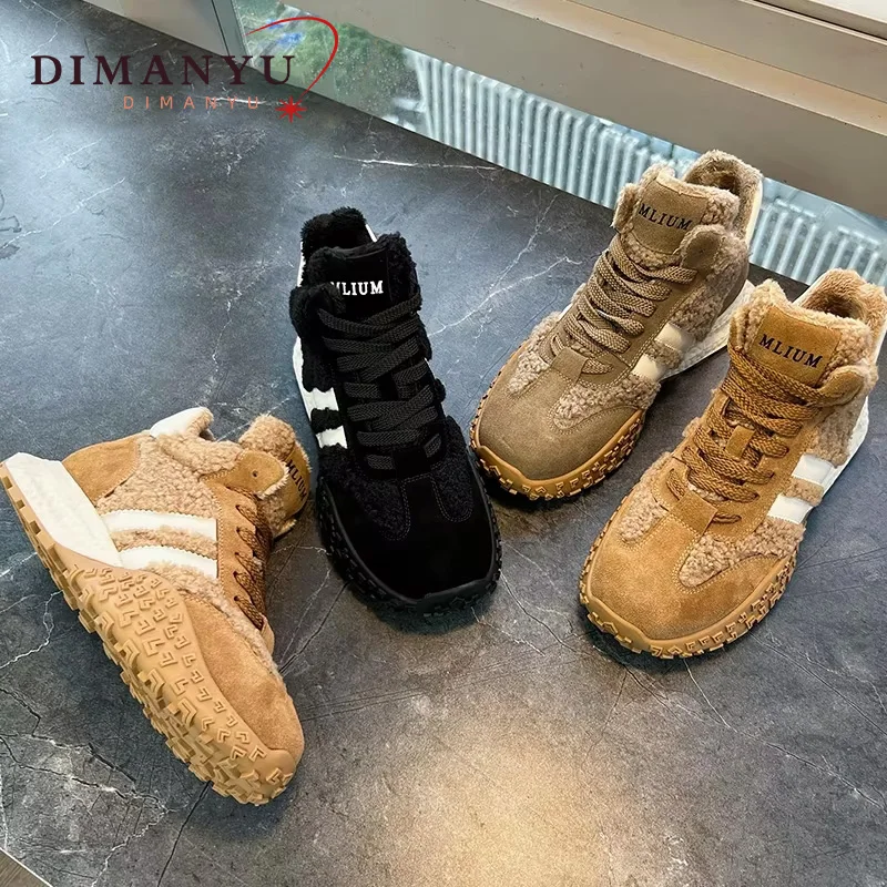 

DIMANYU German Training Shoes Women's Genuine Leather 2024 Winter New Lacing Women's Sneakers Non-slip Forrest Gump Shoes Ladies