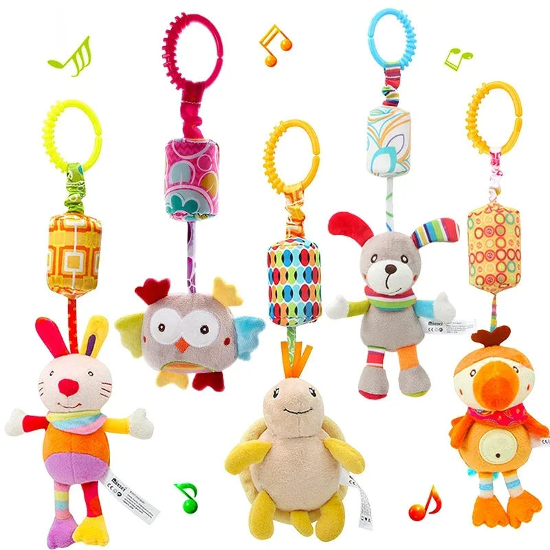 Baby Hanging Rattles Soft Sensory Learning Toy Plush Animals Stroller Infant Car Bed Crib Travel Activity for Babies Toddlers