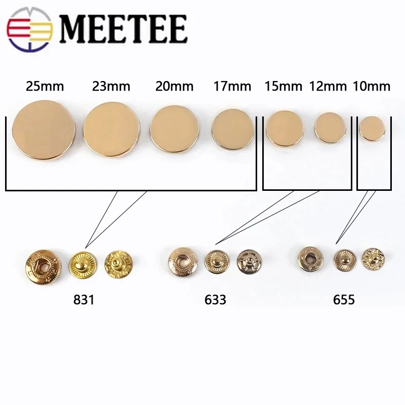 30sets Meetee 12/15/17mm Metal Snap Buttons Stud Fastener Press Buckles for Jacket Coat Sewing Clothing Leather Accessories D3-8