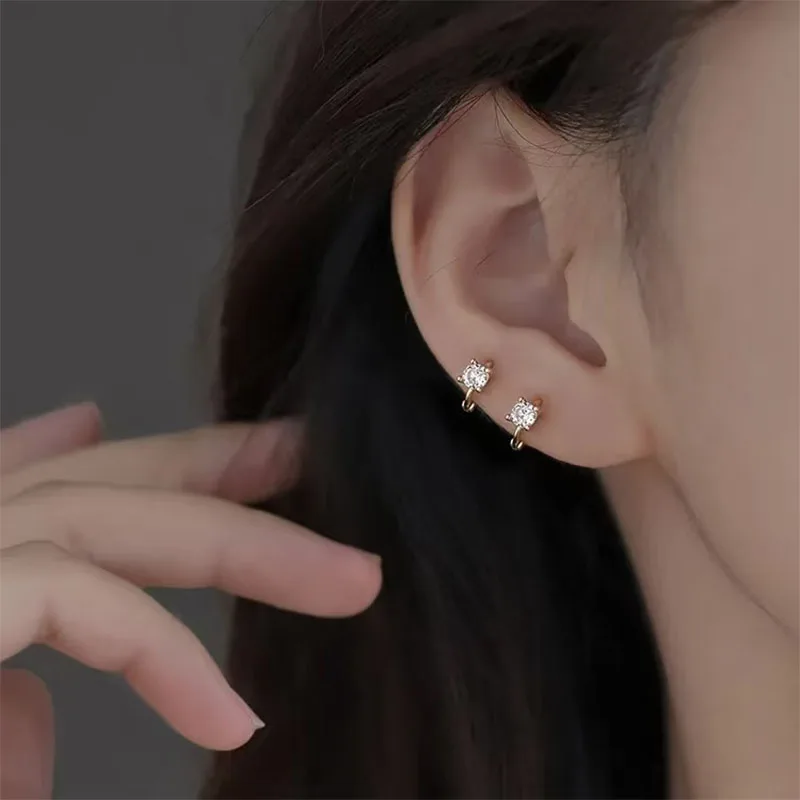 

Small Crystal Stud Earrings For Women Simple Four claw Ear Buckle Female Ear Bone Nail Wedding Jewelry Accessories Gifts