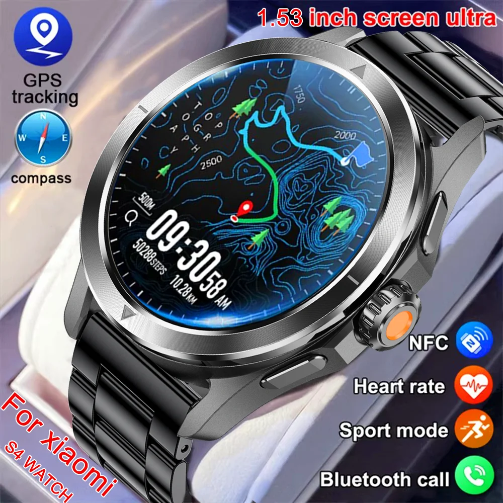 

New For Xiaomi S4 Ultra NFC Smart Watch Men AMOLED Outdoor Sports GPS Compass Heart Rate Waterproof Bluetooth Call Smartwatches