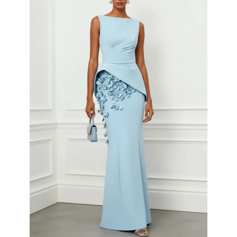 Customized 3D Florals Mother of Birde Dresses 2026 for Women Wedding Boat Neck Evening Dress Light Blue Memraid Prom Party Gowns image 2