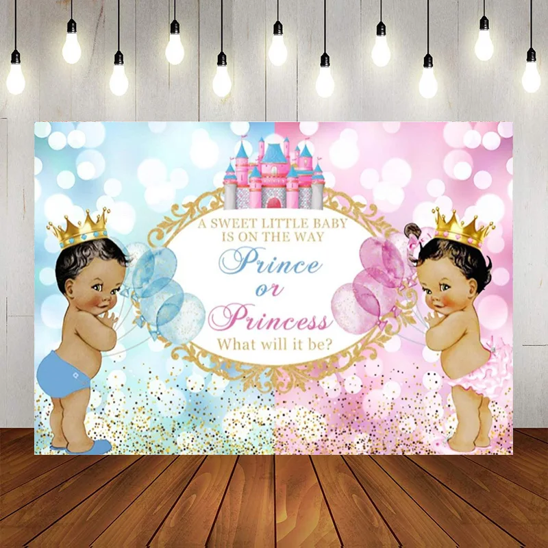 Prince Princess Gender Reveal Backdrop Blue Pink Castle Photography Background He She Party Decorations Boy or Girl Banner Pro