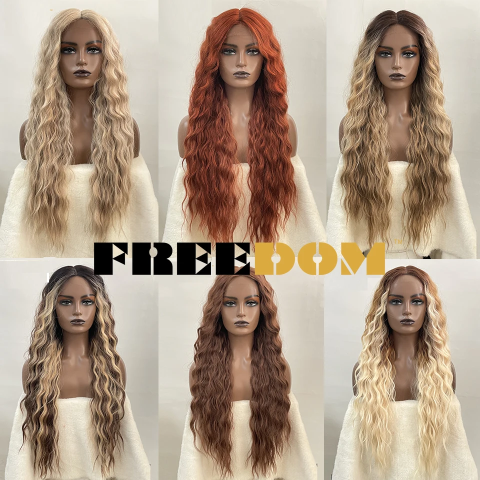 FREEDOM Synthetic Lace Front Wigs For Black Women Long Curly Wavy Ombre Highlight Ginger Lace Wigs Heat Resistant Cosplay Wigs