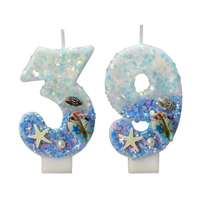 Shell & Snowflake Frozen 0-9 Number Birthday Candles Digital Cake Topper Birthday Party Decor view 6