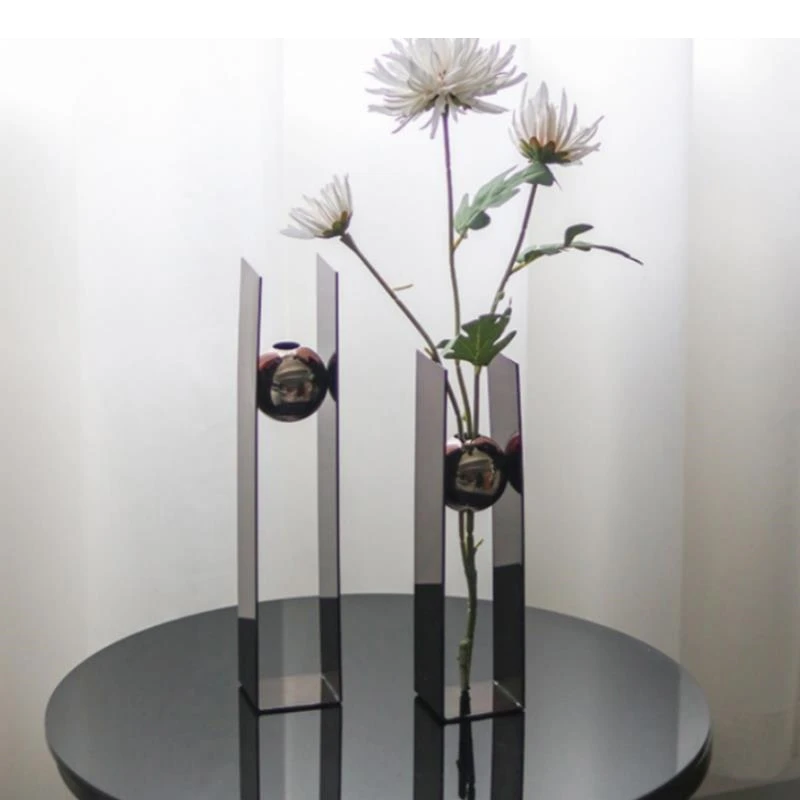 Metal Handicrafts Silver Ball Geometric Flower Arrangement Round Flower Vase Square Box Art Round Bead Vases Home Decoration