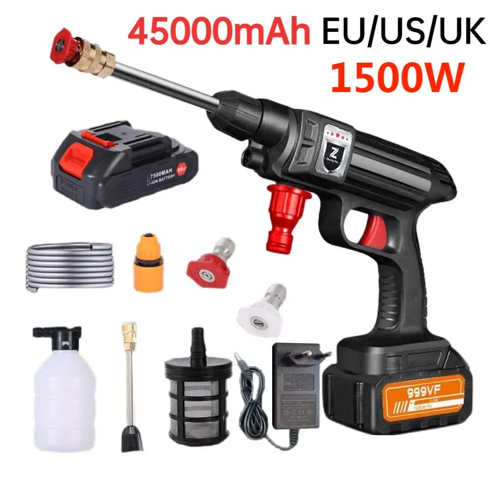 1500W Cordless High Pressure Car Washer 45000mAh 30Bar Foam Generator Water Gun Spray Car Washing Machine for Auto Home Cleaning