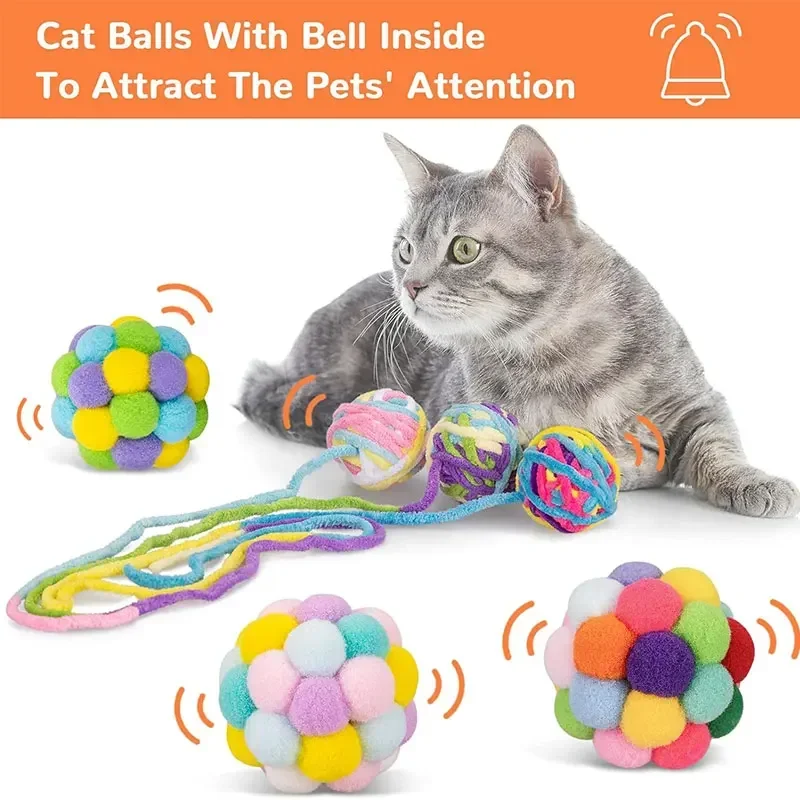 Bolas de brinquedo de pelúcia com sinos para gato, Bola interativa, Brinquedos mastigáveis interiores