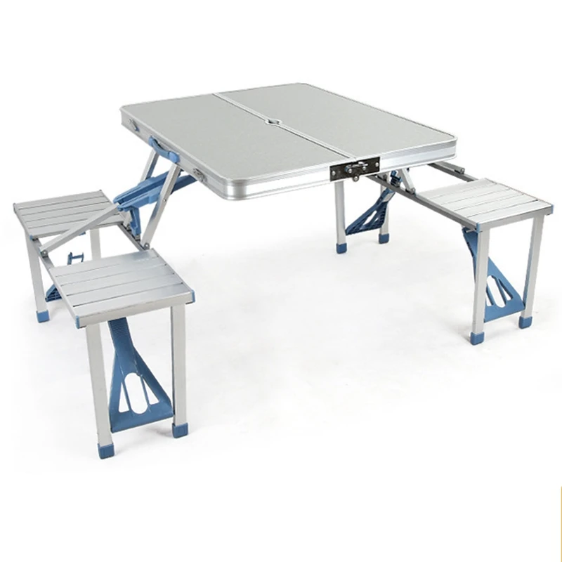 New portable aluminum alloy integrated table with one table and four chairs for outdoor camping, portable folding table