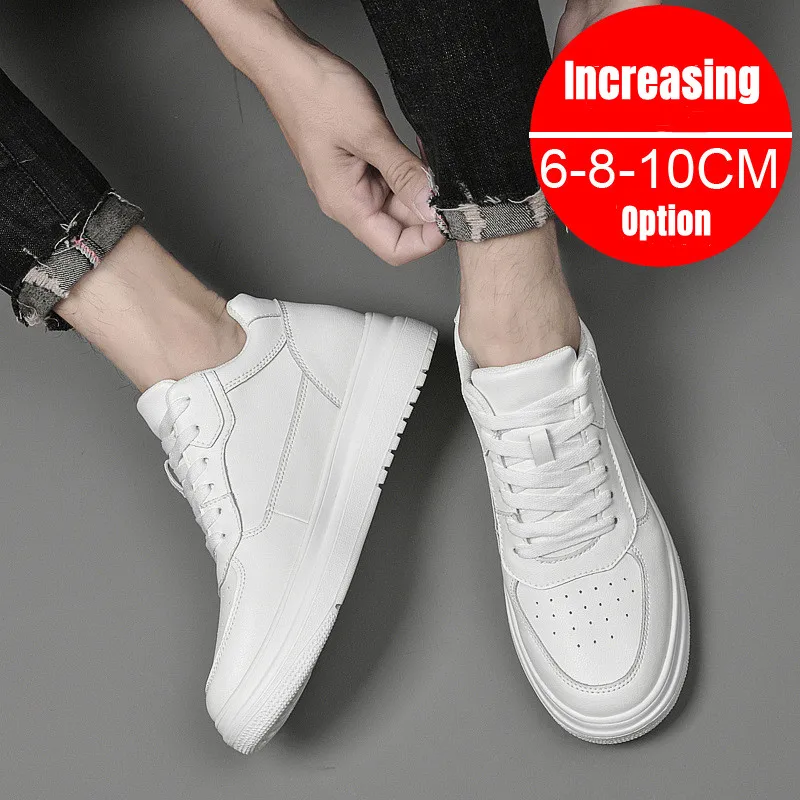 PDEP Summer Invisible Height Increasing  6cm,8cm10cm White Men's Breathable ELevator  Sports Casual Sneaker Shoes