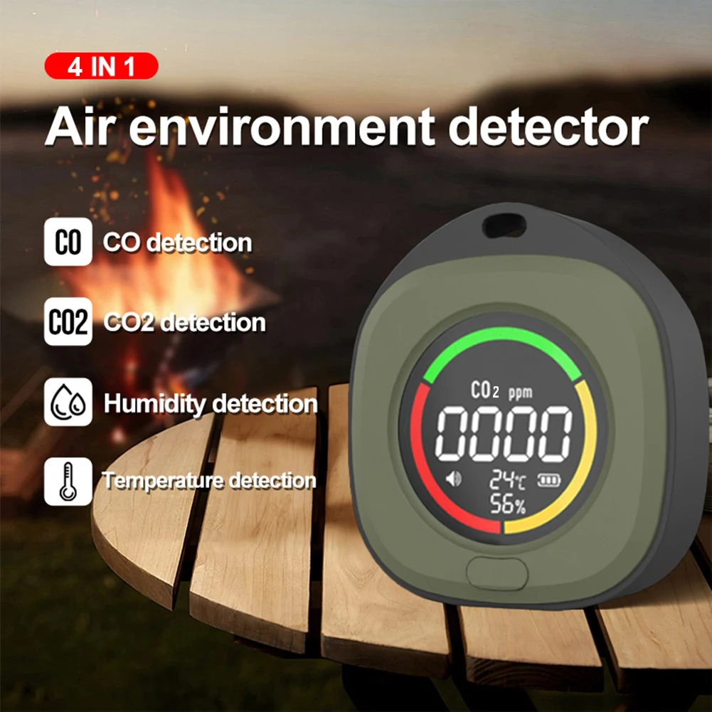 4 In 1 CO CO2 Air Quality Monitor with Magnetic Suction Portable Gas Detector HD LCD Display 1000mAh for Outdoor Camping RV Car