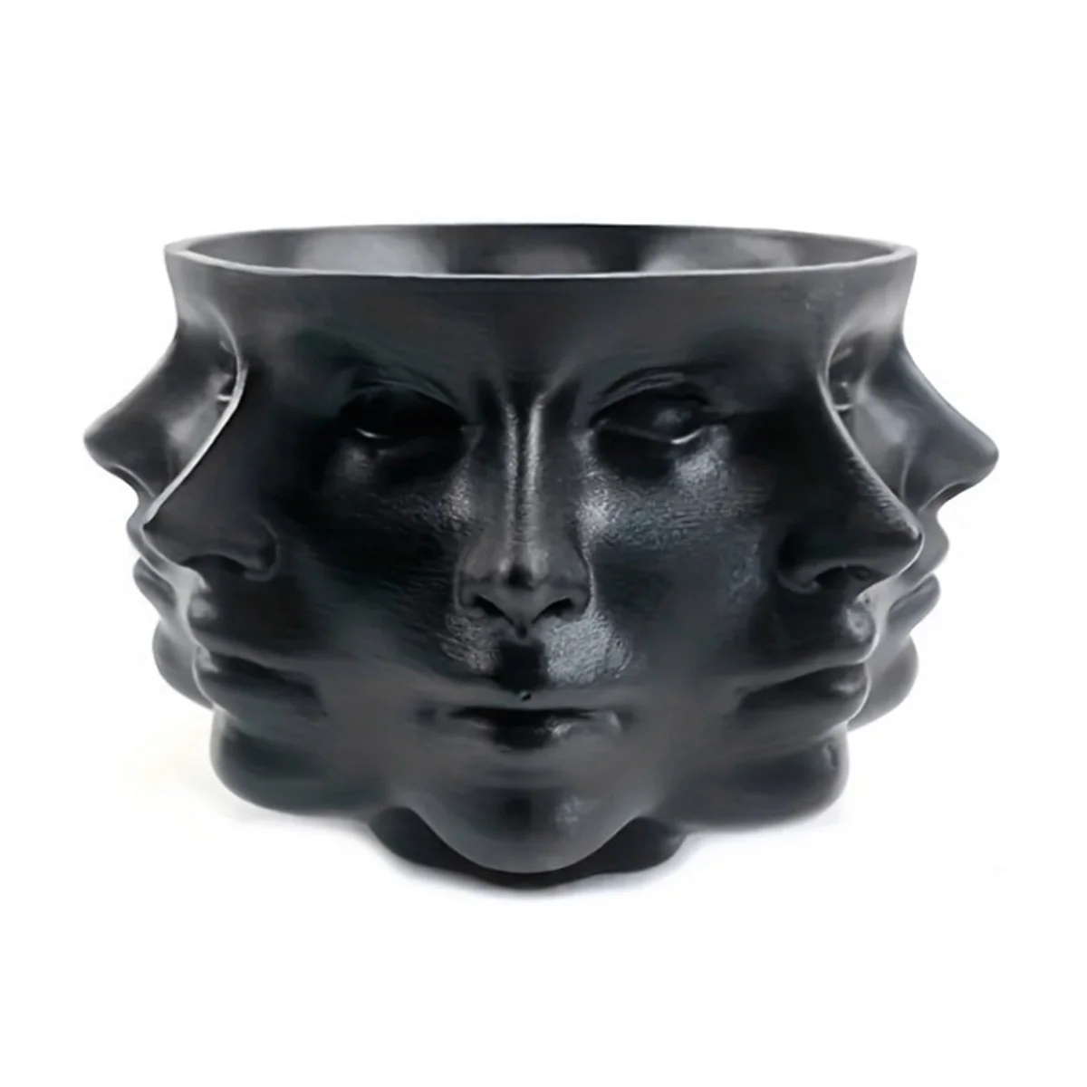 Abstract Style Flowerpot Vase Mould Multi-Faceted Human Face Flower Pot Black