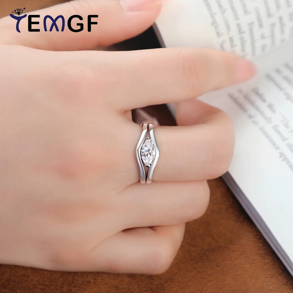 

TEMGF 0.8CT Marquise Cut Zircon Ring 925 Silver Simple Stacked Ring Set for Elegant Women Fine Jewelry Fashion Hand's Ornament