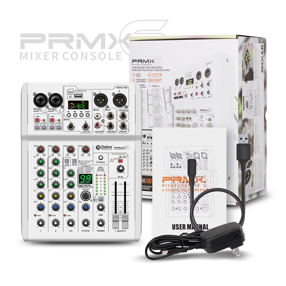 PRMX-6 Audiomixer mit 5,0 BT DJ-Konsole, 99 DSP-Effekten, tragbare Mischpult für Live-Performance, Aufnahmestudio – Detail 15