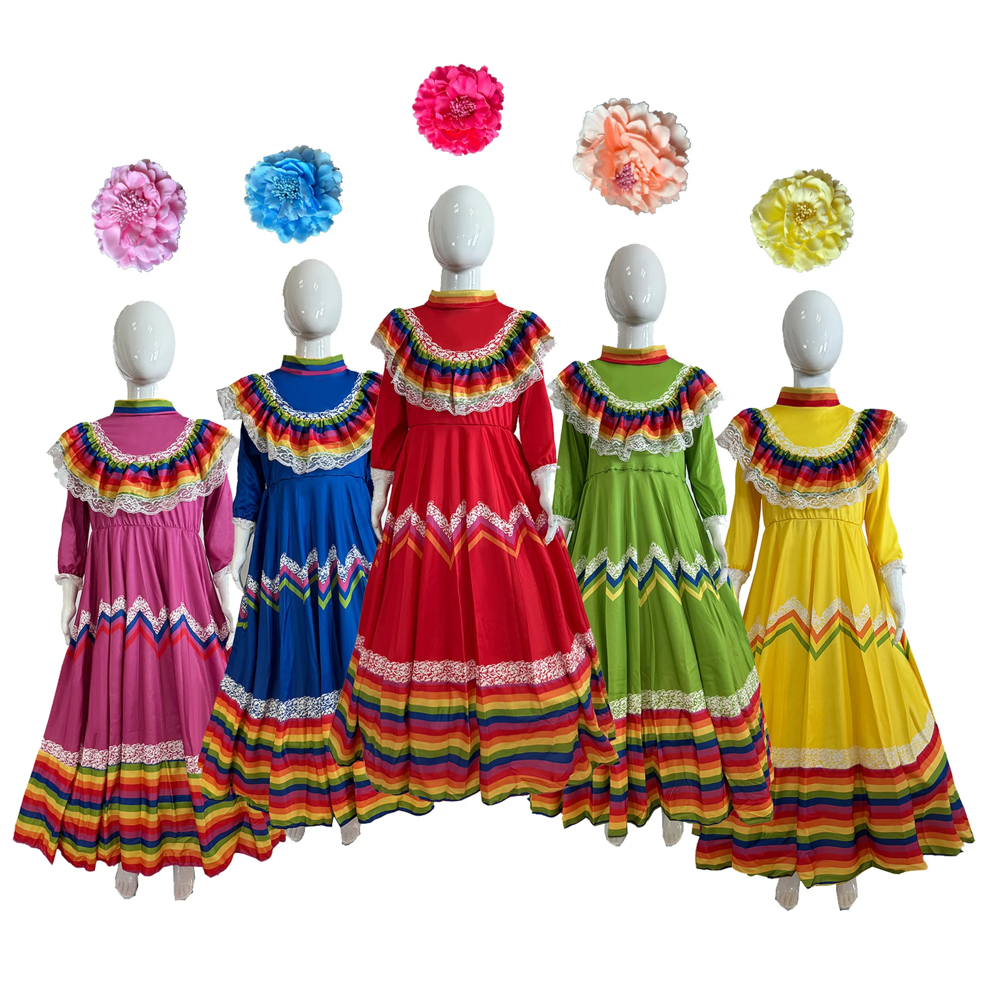 メキシコ女性用衣装-ハリスコ伝統的な民族舞踊衣装-メキシコスタイルの民族衣装-フェスティバル-カーニバル-パーティー-ダンスドレス