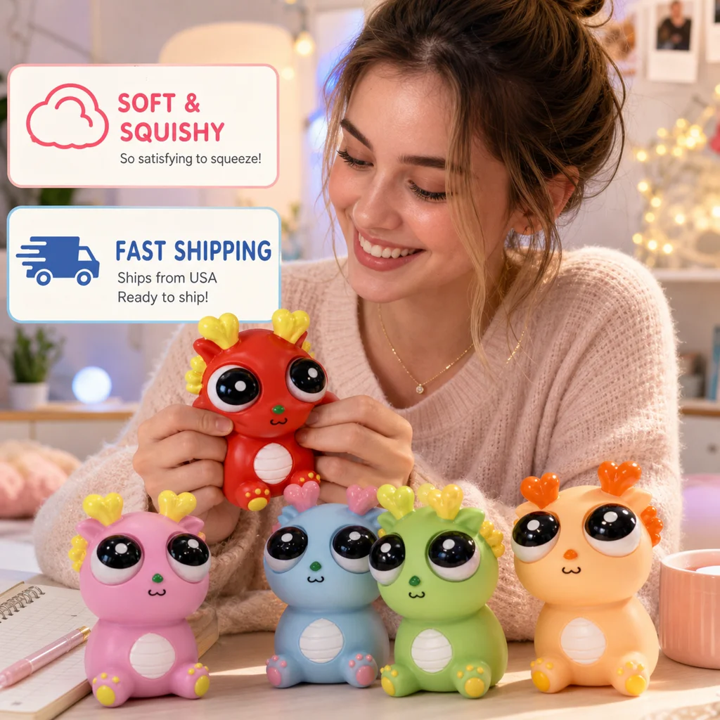 Cute 3D Big Eye Dinosaur Squishy Toy Stress Relief Funny Prank Novelty Year of Dragon 2024 Kids Adults Gifts