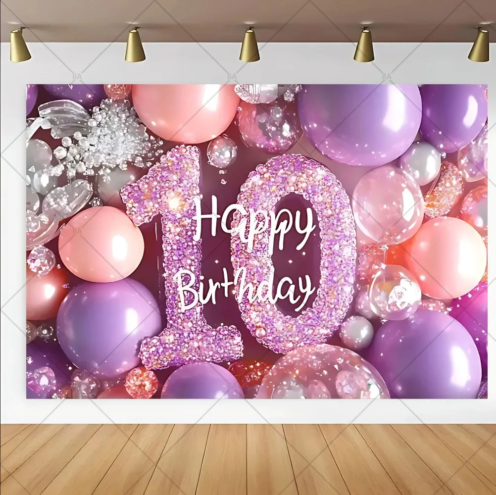 

Black Pink Gold Sparkling Balloon Theme 10th Birthday Background, Boy and Girl 10th Birthday Party Banner Photography Background