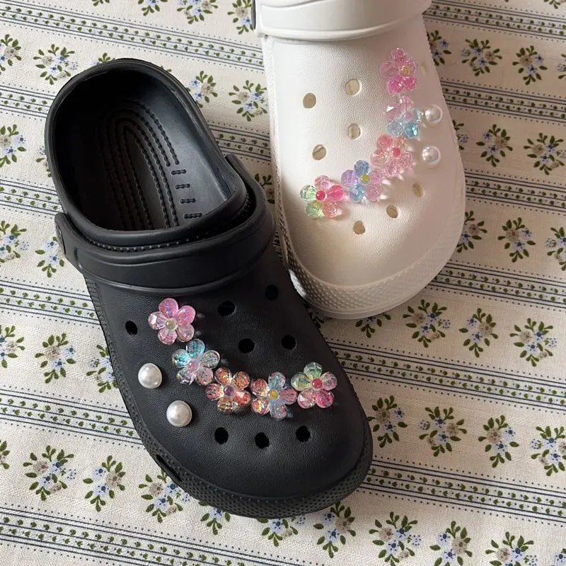 Glanzende schattige bloemen parel schoenbedels voor Crocs gradiënt DIY decoraties pantoffelaccessoires klompen pinnen tuinsandalen meisje