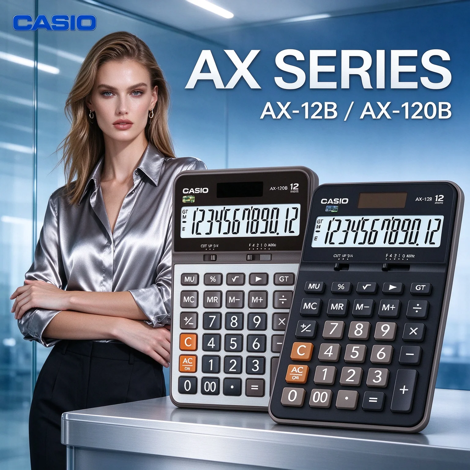 Casio AX-12B AX-120B 12-Digit Solar Desktop Calculator Dual Power Supply, Backspace Key for Quick Error Corrections in Office