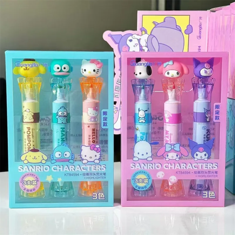 Imagem -02 - Bonito dos Desenhos Animados Double-end Caneta Marcador Sanrio Olá Kitty Desenhar Marca-texto Suprimentos Estudantis Presentes Novo Estilo Atacado Pcs